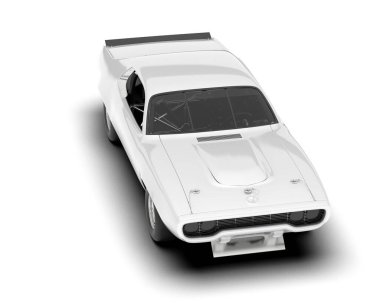 Beyaz yarış arabası arka planda izole edilmiş. 3d görüntüleme - illüstrasyon