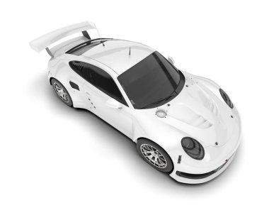 Beyaz yarış arabası arka planda izole edilmiş. 3d görüntüleme - illüstrasyon