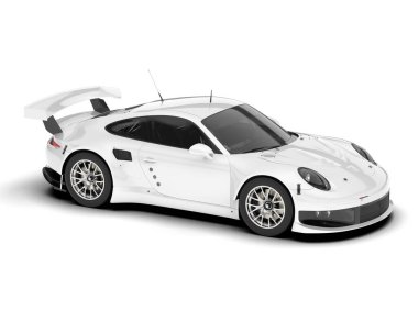 Beyaz yarış arabası arka planda izole edilmiş. 3d görüntüleme - illüstrasyon