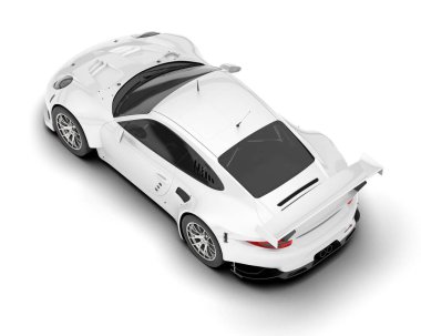 Beyaz yarış arabası arka planda izole edilmiş. 3d görüntüleme - illüstrasyon