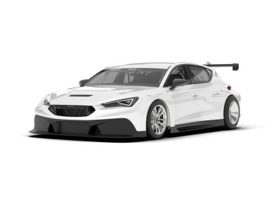 Beyaz yarış arabası arka planda izole edilmiş. 3d görüntüleme - illüstrasyon