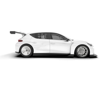 Beyaz yarış arabası arka planda izole edilmiş. 3d görüntüleme - illüstrasyon