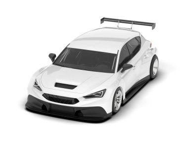 Beyaz yarış arabası arka planda izole edilmiş. 3d görüntüleme - illüstrasyon