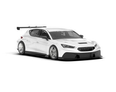 Beyaz yarış arabası arka planda izole edilmiş. 3d görüntüleme - illüstrasyon