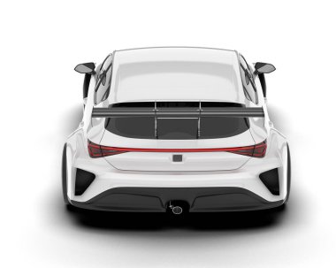 Beyaz yarış arabası arka planda izole edilmiş. 3d görüntüleme - illüstrasyon