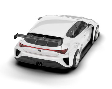 Beyaz yarış arabası arka planda izole edilmiş. 3d görüntüleme - illüstrasyon