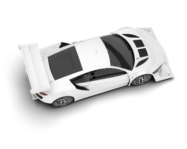Beyaz yarış arabası arka planda izole edilmiş. 3d görüntüleme - illüstrasyon