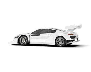 Beyaz yarış arabası arka planda izole edilmiş. 3d görüntüleme - illüstrasyon