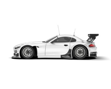 Beyaz yarış arabası arka planda izole edilmiş. 3d görüntüleme - illüstrasyon