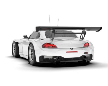 Beyaz yarış arabası arka planda izole edilmiş. 3d görüntüleme - illüstrasyon