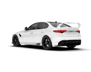 Beyaz arka planda izole edilmiş beyaz spor araba. 3d görüntüleme - illüstrasyon