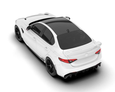 Beyaz arka planda izole edilmiş beyaz spor araba. 3d görüntüleme - illüstrasyon