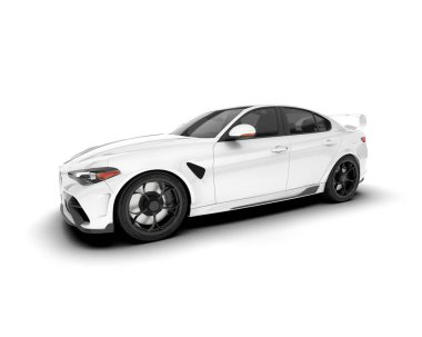 Beyaz arka planda izole edilmiş beyaz spor araba. 3d görüntüleme - illüstrasyon