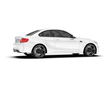 Beyaz arka planda izole edilmiş beyaz spor araba. 3d görüntüleme - illüstrasyon