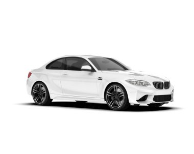 Beyaz arka planda izole edilmiş beyaz spor araba. 3d görüntüleme - illüstrasyon