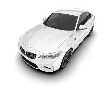 Beyaz arka planda izole edilmiş beyaz spor araba. 3d görüntüleme - illüstrasyon