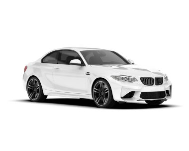 Beyaz arka planda izole edilmiş beyaz spor araba. 3d görüntüleme - illüstrasyon