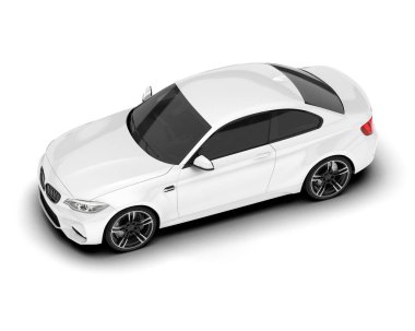 Beyaz arka planda izole edilmiş beyaz spor araba. 3d görüntüleme - illüstrasyon