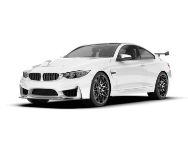 Beyaz arka planda izole edilmiş beyaz spor araba. 3d görüntüleme - illüstrasyon