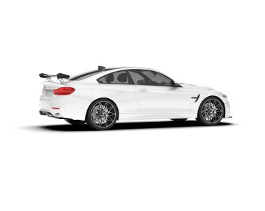 Beyaz arka planda izole edilmiş beyaz spor araba. 3d görüntüleme - illüstrasyon