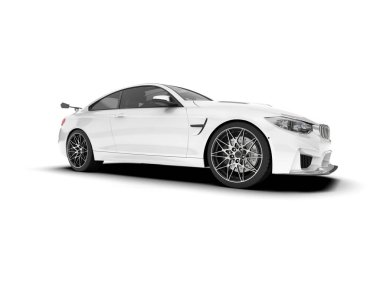 Beyaz arka planda izole edilmiş beyaz spor araba. 3d görüntüleme - illüstrasyon