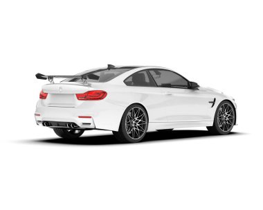 Beyaz arka planda izole edilmiş beyaz spor araba. 3d görüntüleme - illüstrasyon