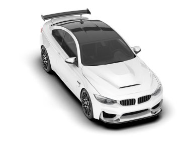 Beyaz arka planda izole edilmiş beyaz spor araba. 3d görüntüleme - illüstrasyon