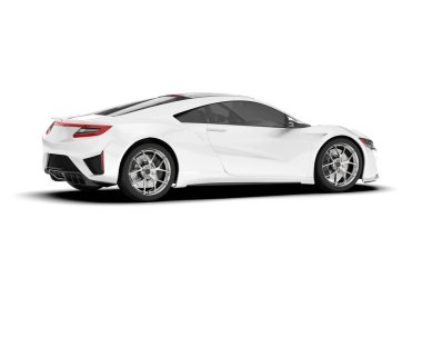 Beyaz arka planda izole edilmiş beyaz spor araba. 3d görüntüleme - illüstrasyon