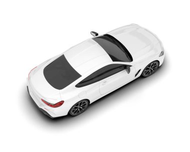 Beyaz arka planda izole edilmiş beyaz spor araba. 3d görüntüleme - illüstrasyon