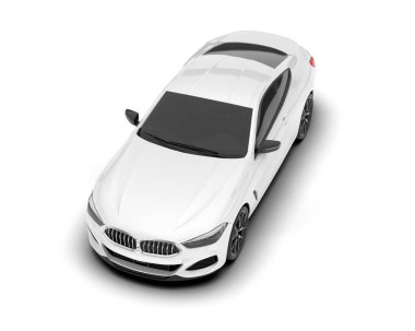 Beyaz arka planda izole edilmiş beyaz spor araba. 3d görüntüleme - illüstrasyon
