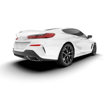 Beyaz arka planda izole edilmiş beyaz spor araba. 3d görüntüleme - illüstrasyon