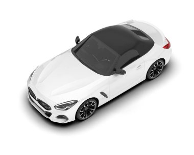 Beyaz arka planda izole edilmiş beyaz spor araba. 3d görüntüleme - illüstrasyon