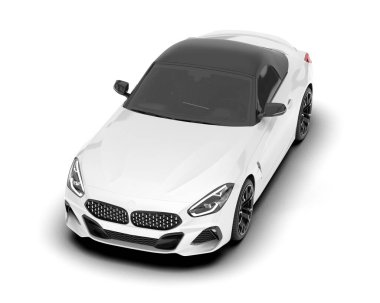 Beyaz arka planda izole edilmiş beyaz spor araba. 3d görüntüleme - illüstrasyon