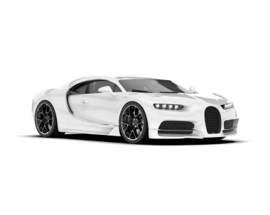 Beyaz arka planda izole edilmiş beyaz spor araba. 3d görüntüleme - illüstrasyon