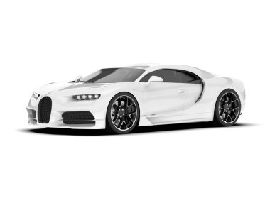 Beyaz arka planda izole edilmiş beyaz spor araba. 3d görüntüleme - illüstrasyon