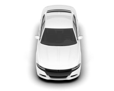 Beyaz arka planda izole edilmiş beyaz spor araba. 3d görüntüleme - illüstrasyon