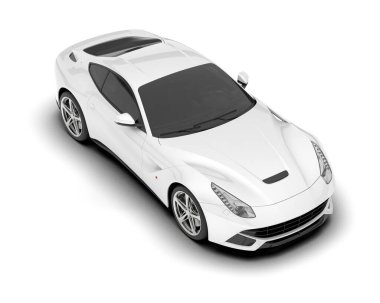 Beyaz arka planda izole edilmiş beyaz spor araba. 3d görüntüleme - illüstrasyon