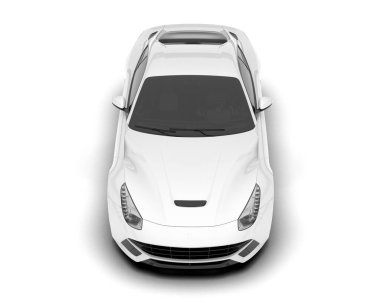 Beyaz arka planda izole edilmiş beyaz spor araba. 3d görüntüleme - illüstrasyon