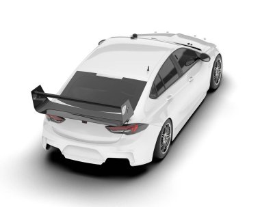 Beyaz arka planda izole edilmiş beyaz spor araba. 3d görüntüleme - illüstrasyon