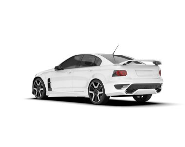 Beyaz arka planda izole edilmiş beyaz spor araba. 3d görüntüleme - illüstrasyon