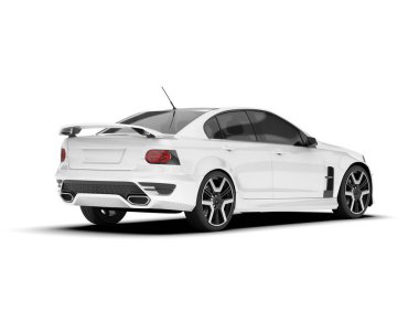 Beyaz arka planda izole edilmiş beyaz spor araba. 3d görüntüleme - illüstrasyon