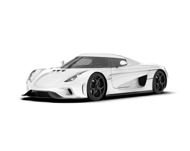 Beyaz arka planda izole edilmiş beyaz spor araba. 3d görüntüleme - illüstrasyon