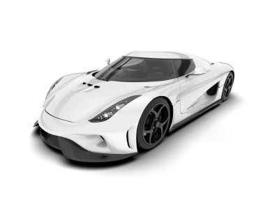 Beyaz arka planda izole edilmiş beyaz spor araba. 3d görüntüleme - illüstrasyon