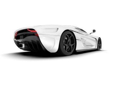 Beyaz arka planda izole edilmiş beyaz spor araba. 3d görüntüleme - illüstrasyon