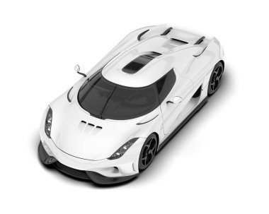 Beyaz arka planda izole edilmiş beyaz spor araba. 3d görüntüleme - illüstrasyon