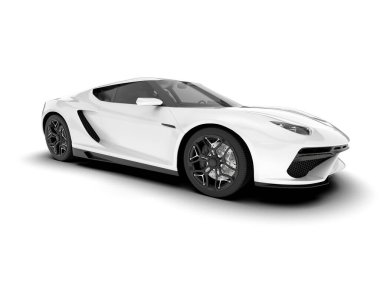 Beyaz arka planda izole edilmiş beyaz spor araba. 3d görüntüleme - illüstrasyon