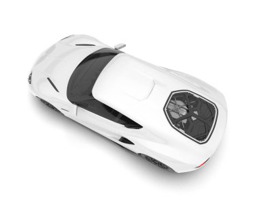 Beyaz arka planda izole edilmiş beyaz spor araba. 3d görüntüleme - illüstrasyon