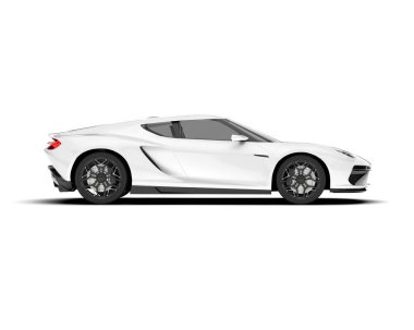 Beyaz arka planda izole edilmiş beyaz spor araba. 3d görüntüleme - illüstrasyon