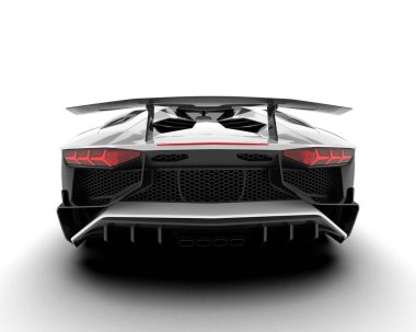 Beyaz arka planda izole edilmiş beyaz spor araba. 3d görüntüleme - illüstrasyon