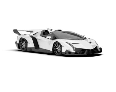 Beyaz arka planda izole edilmiş beyaz spor araba. 3d görüntüleme - illüstrasyon